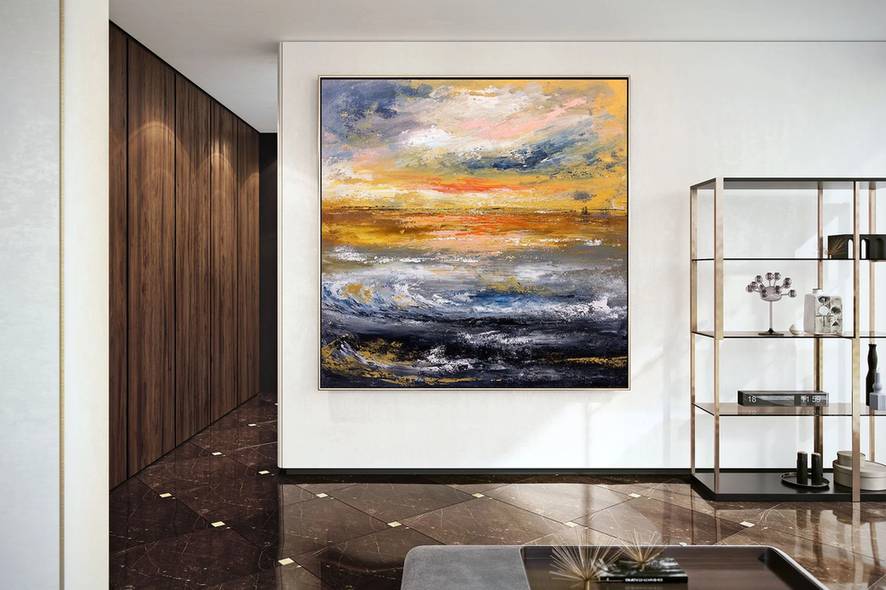 Yellow Hand-painted Coastal Modern Abstract Canvas Artwork OP8AR